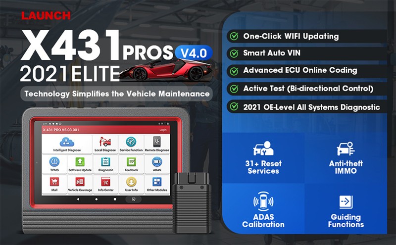 Launch X431 ProS car diagnostic tool showcasing its user-friendly interface