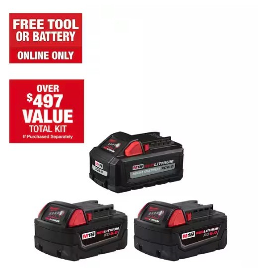 Image of Milwaukee M18 battery combo kit with free tool