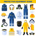 Essential safety gear for tool maintenance and auto repair, featuring safety goggles, work gloves, and earplugs.