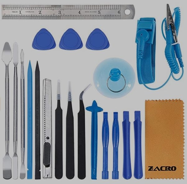 Phone repair tool kit with pry tools and tweezers