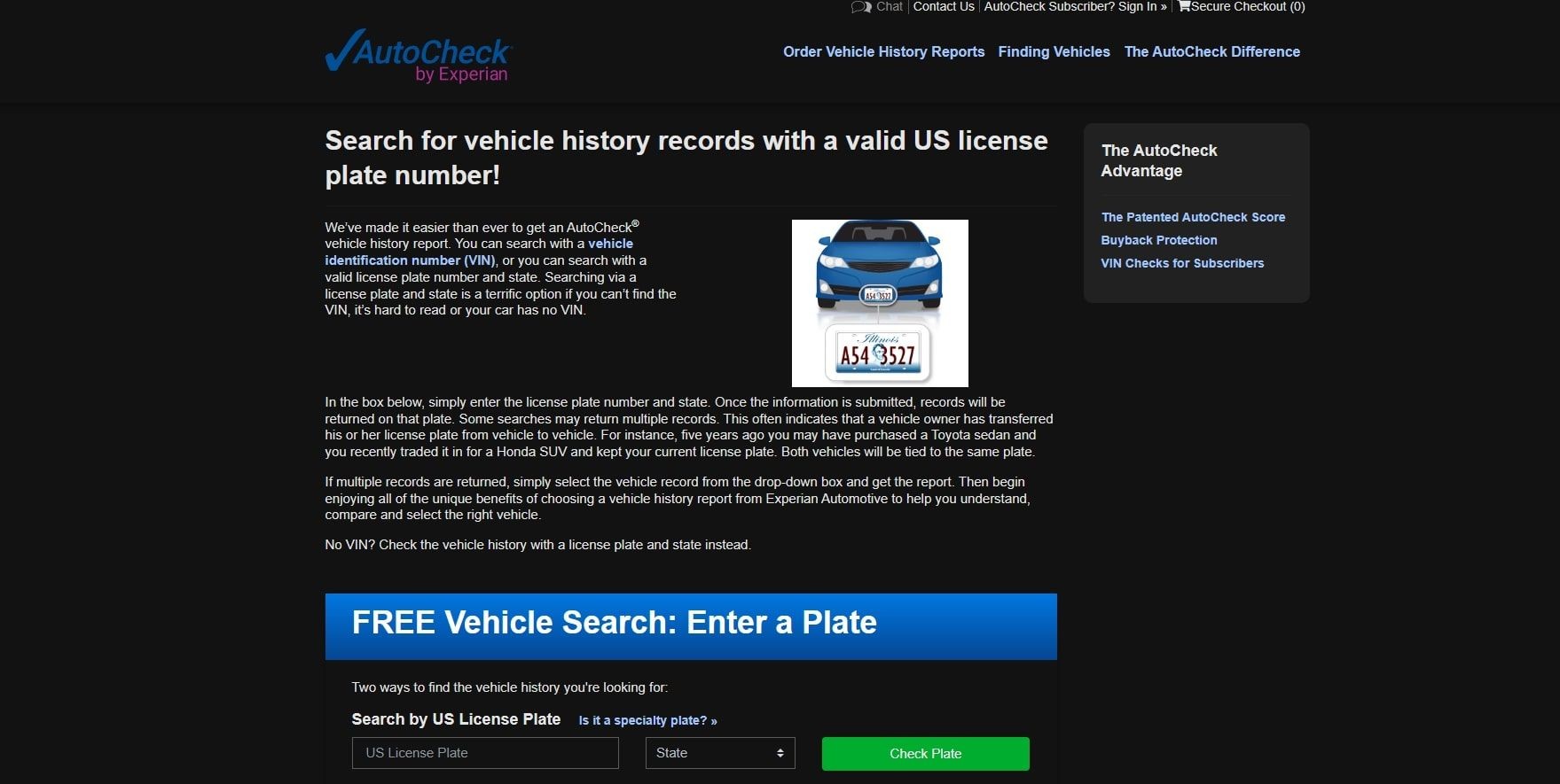 screenshot of experian auto check webpage