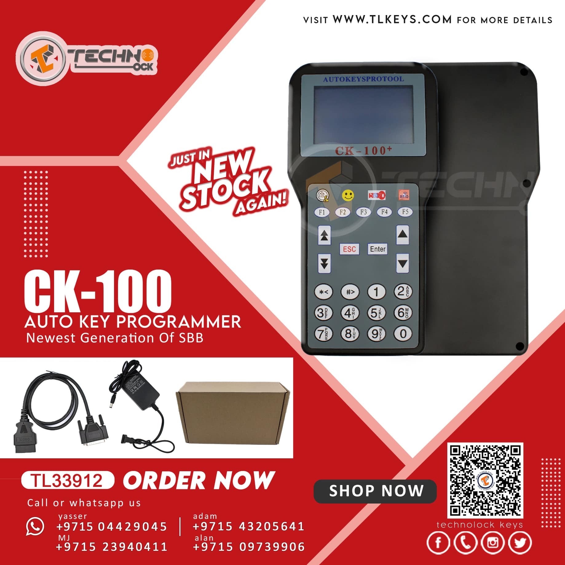 CK100 Auto Key Programmer Tool with Cables and Connectors