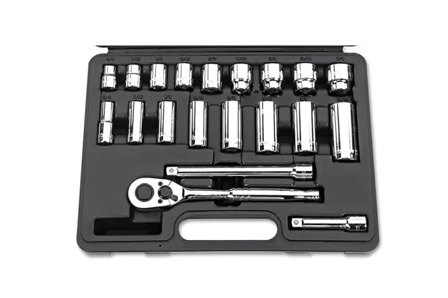 alt text: A complete socket set with various sizes