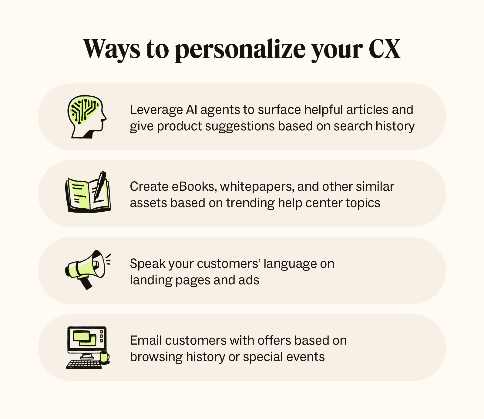 A bulleted list detailing ways to personalize the customer experience.